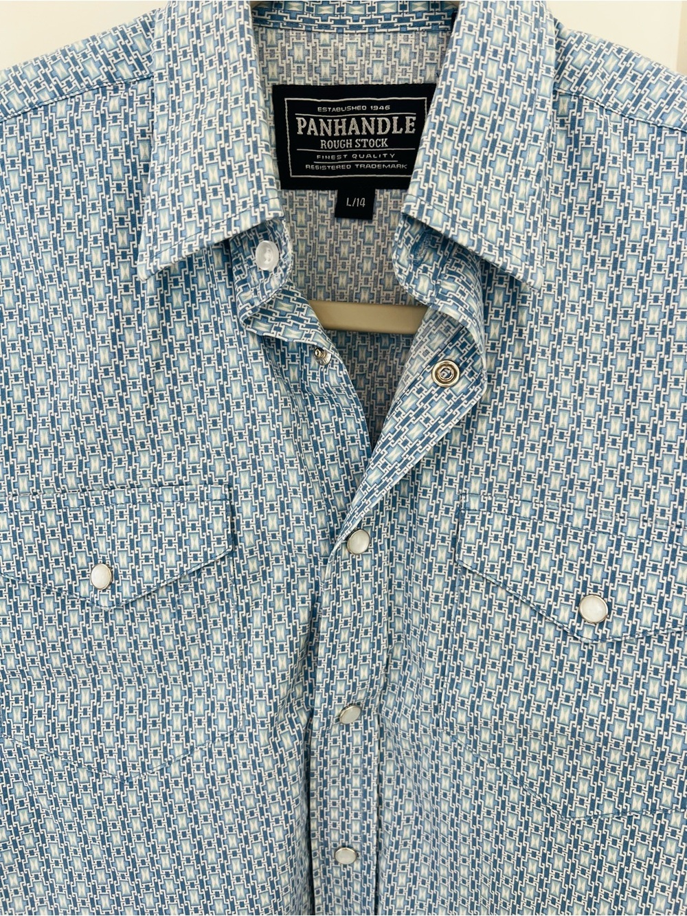 Panhandle Rough Stock Boys  Blue Pearl Snap Shirt Like New